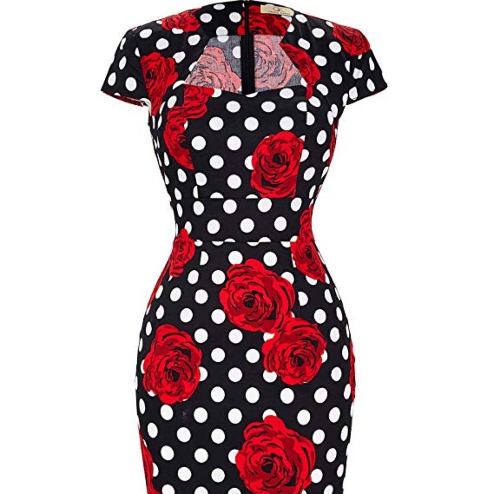 Grace Karin Women's Polka Dot Black & Red Rose Floral Dress Size Small NWT